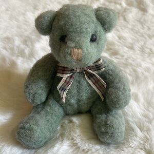 Cute Little Russ Little Hugs Green Teddy Bear with Plaid Bow 🧸